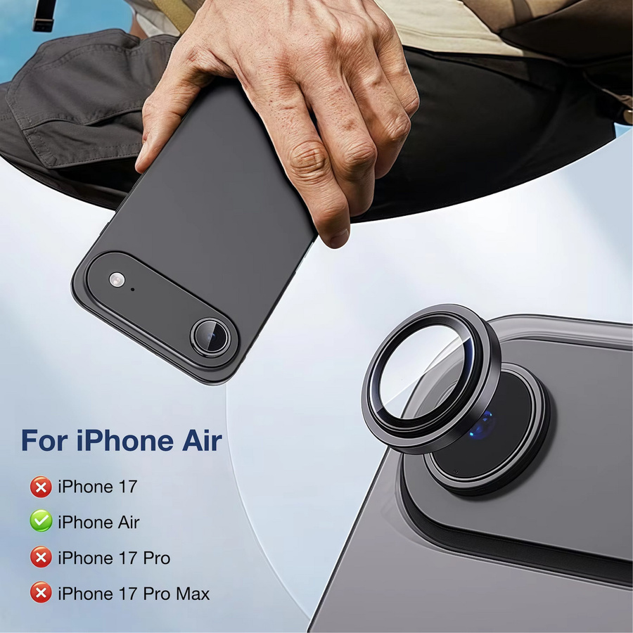 2er-Set Kameraobjektivschutz für Apple iPhone Air in Blau mit 9H gehärtetem Glas und Metall-Einzelringabdeckung - Bild 2