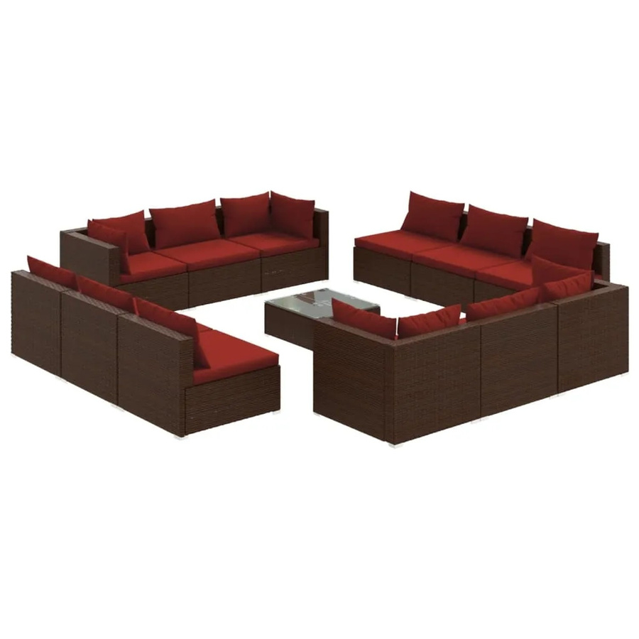 vidaXL 13-teiliges Garten-Lounge-Set aus Polyrattan mit Kissen in Braun - Bild 2