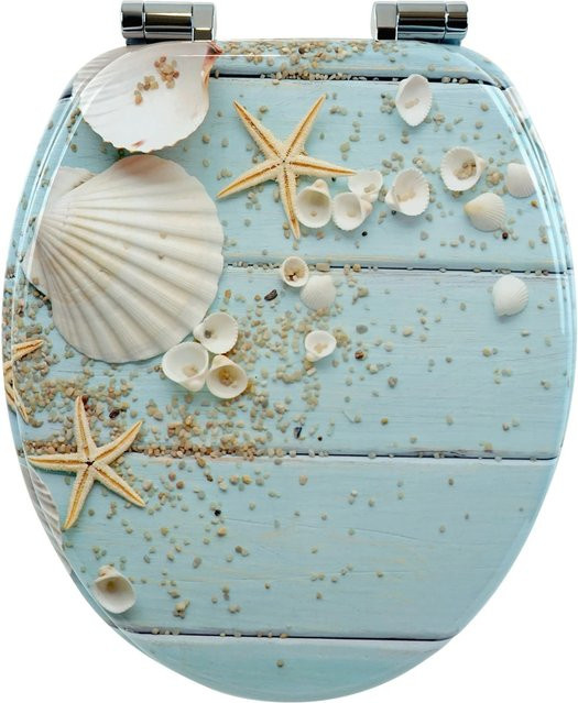 Sanfino WC Sitz Caribbean Blue Toilettendeckel aus Holz mit Absenkautomatik B/T/H: 43,5 x 43,5 x 37,5 cm - Bild 1