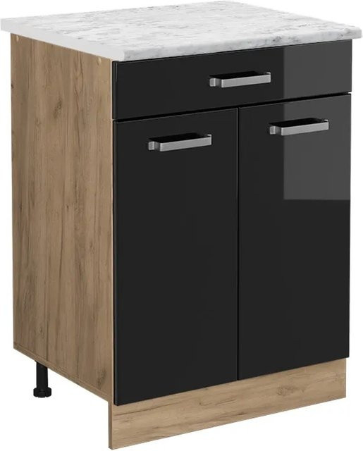 Vicco R-Line Küchenunterschrank Schubladenschrank in Schwarz Hochglanz mit Marmor-Optik, Breite: 60 cm - Bild 1