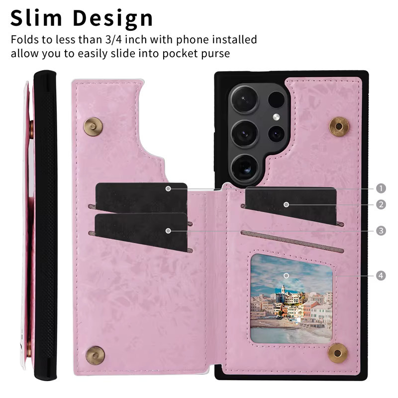 OLPAY Blumen Leder-Brieftasche als Kartenhalter und Flip-Telefonhülle für Samsung Galaxy S25, S24 Ultra, S22 Plus, S23 FE und S25 5G mit Doppelschnalle - Bild 3