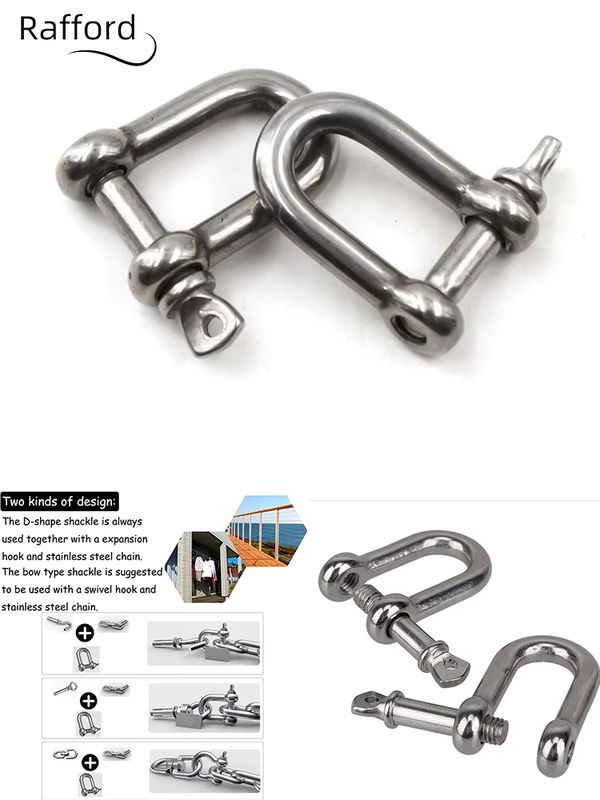 Rafford D-Schäkel aus Edelstahl 304, gerader kurzer D-Schäkelhaken für Bootsrigging-Hardware, M5 M8 M10 - Bild 7