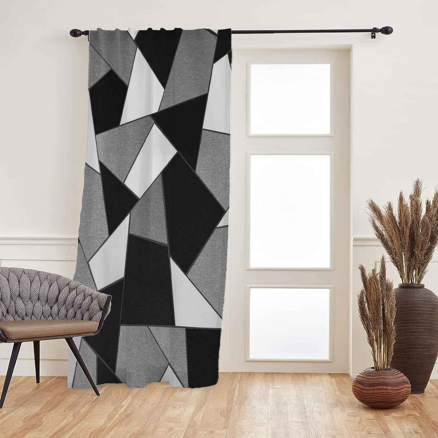 Yiran Furniture Vorhang Set mit geometrischem Schwarz-Weiß-Muster, modern minimalistisch, semi-transparent, Polyester, 2 Stück, Breite: 100 cm, Höhe: 130 cm - Bild 3