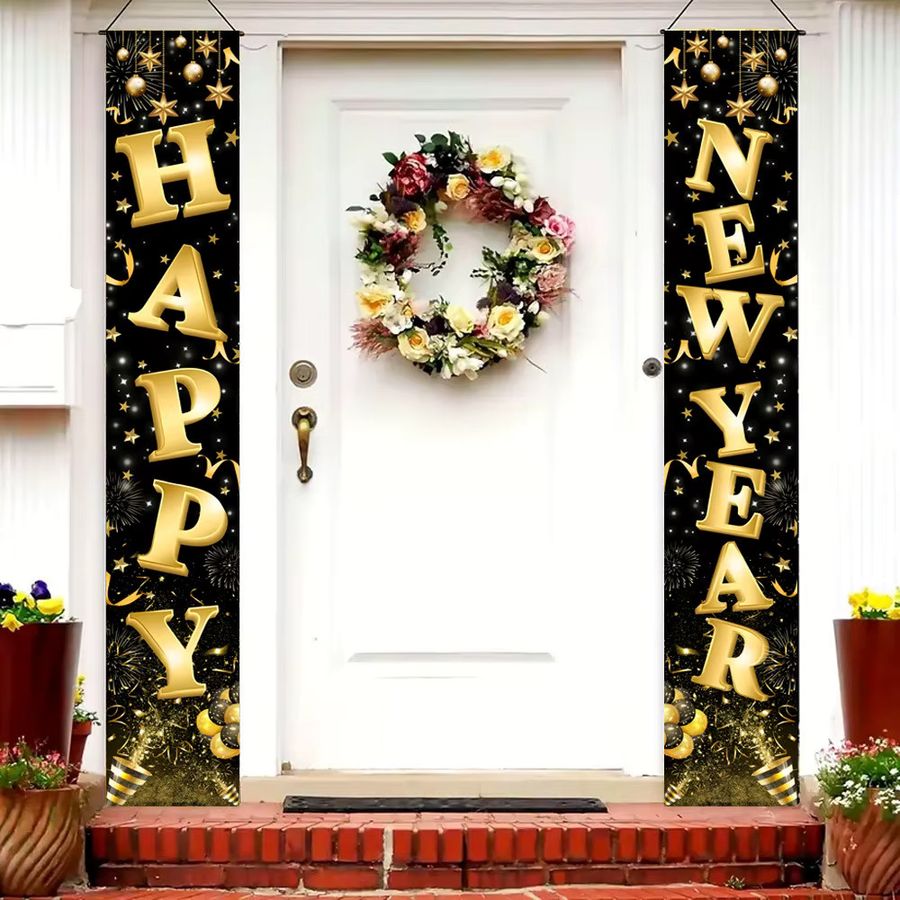 VIKAMA Neujahrs-Banner Happy Door für Party-Dekoration im Innen- und Außenbereich - Bild 2