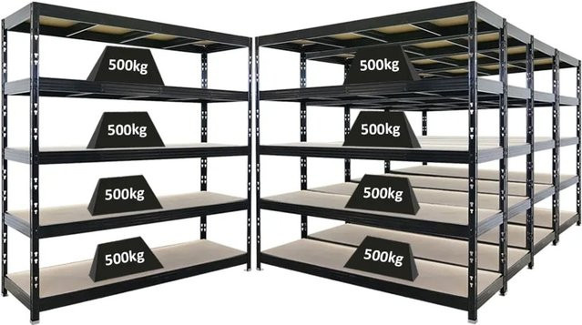 PROREGAL Rhino Profi Schwerlastregal Set mit 5 Ebenen aus Spanplatten und Stahl, Schwarz, B/H/T: 200 x 200 x 60 cm - Bild 1
