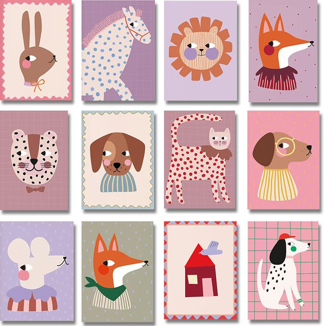 Potdemiel Diamant-Malerei Poster mit Tierillustrationen in Rot und Multicolour für das Kinderzimmer - Bild 1