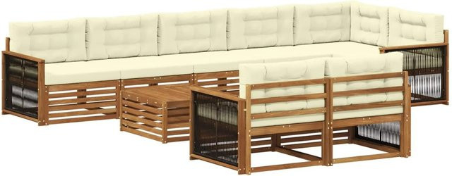 vidaXL Outdoor-Sofagarnitur aus Akazienholz mit 9 Kissen in Beige - Bild 1