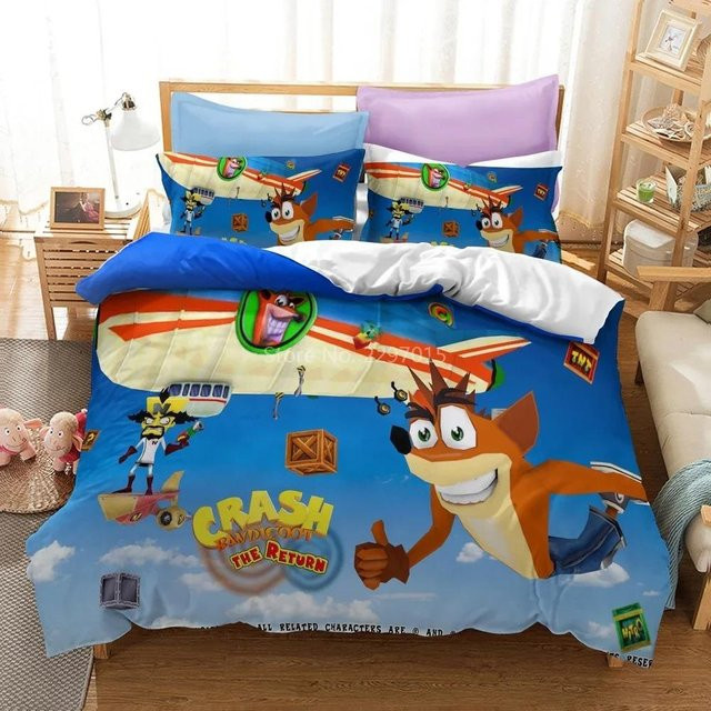 Binchi Outdoor Product Crash Bandicoot Bettwäscheset mit Kissenbezug, Blau, B/H: 135 x 200 cm - Bild 1