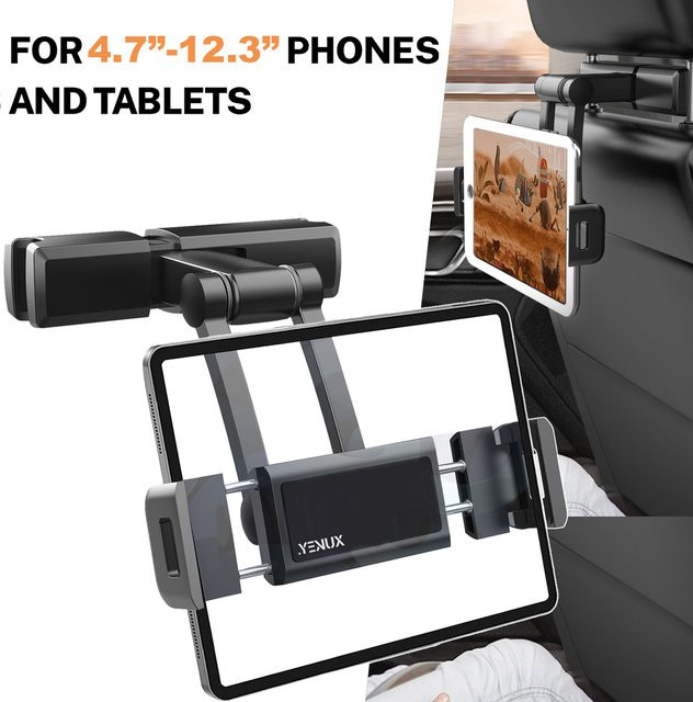 Universelle Auto-Kopfstützenhalterung für Tablet und Smartphone in Schwarz, 360 Grad drehbar, passend für iPad, Samsung und Fire HD von 4,7 bis 12,3 Zoll - Bild 1