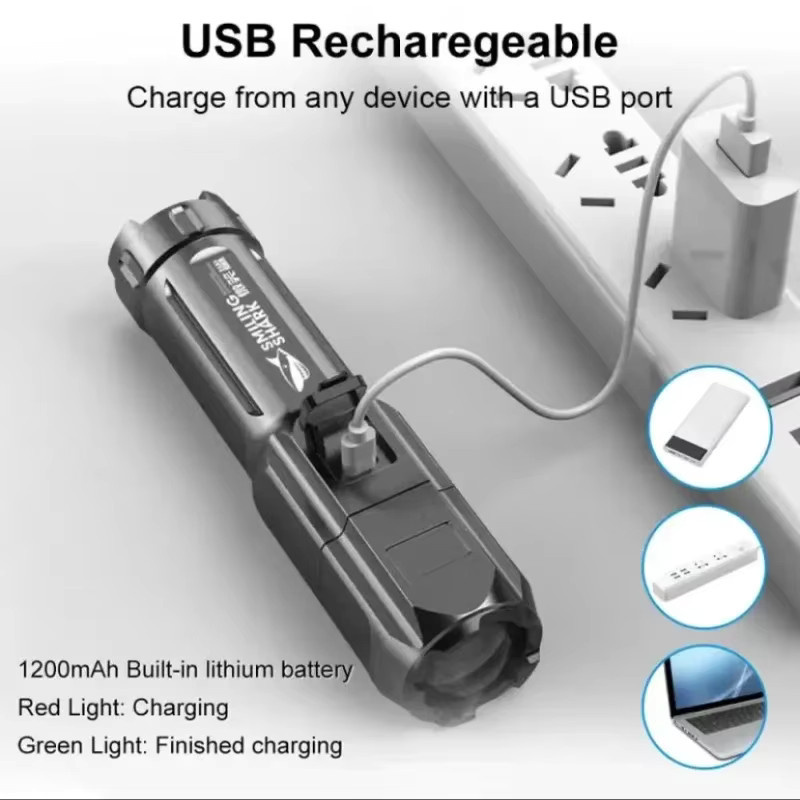 ESMARTER Hochleistungs-LED-Taschenlampe in Schwarz, wiederaufladbar via USB, zoombar mit 3 Beleuchtungsmodi - Bild 3