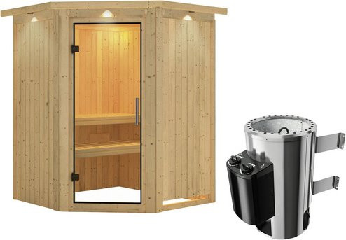 Karibu Sauna Wolmar für 3 Personen in Beige mit 3,6 kW Saunaofen und integrierter Steuerung, B/T/H: 202 x 165 x 165 cm - Bild 1