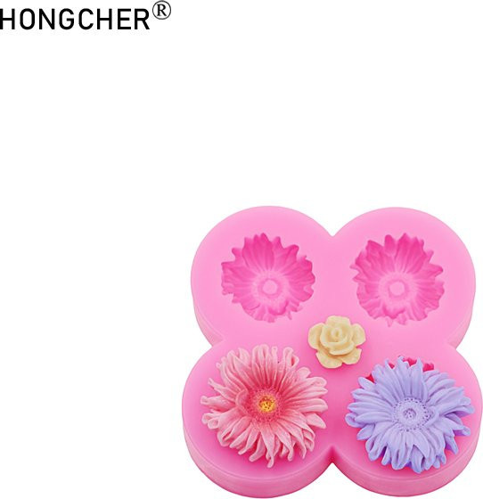 HONGCHER Silikonformen für Seife und Desserts in Pink mit Blumenmotiven wie Rose, Chrysantheme und Sonnenblume - Bild 1