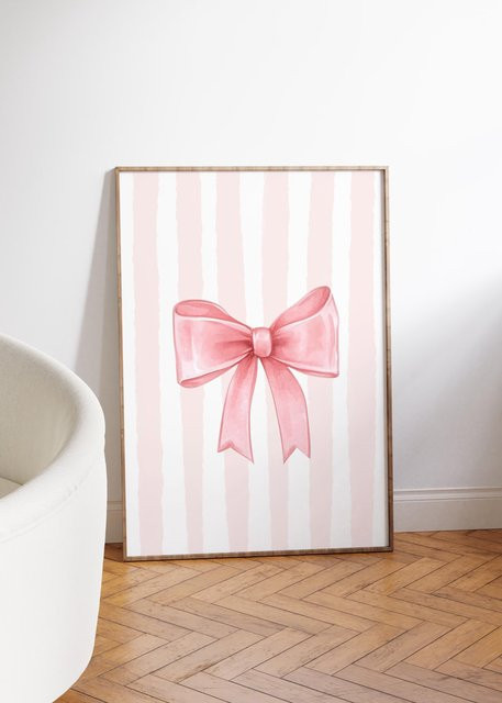 Potdemiel Leinwanddruck Rosa Schleife Französischer Pastell-Oquette Ästhetische Wandkunst für Kinderzimmer und Modernes Wohnzimmer in Pink - Bild 1