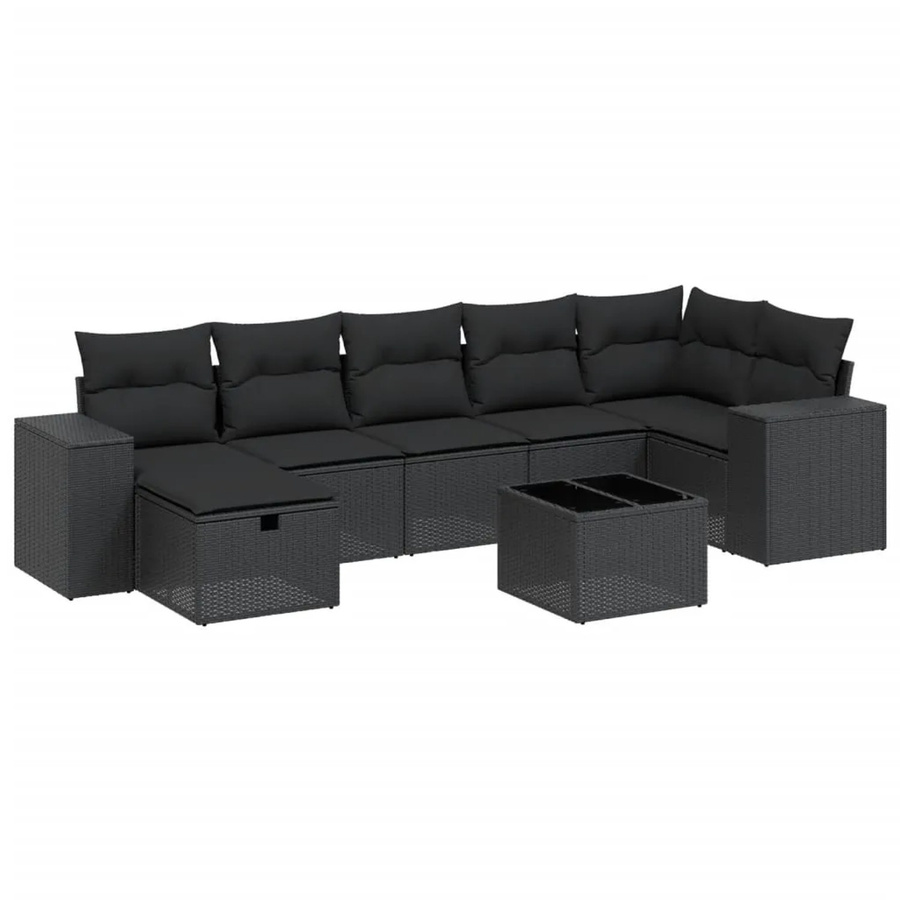 vidaXL 8-tlg Garten-Sofagarnitur in L-Form aus schwarzem Poly-Rattan mit Kissen und pulverbeschichtetem Stahlgestell - Bild 2