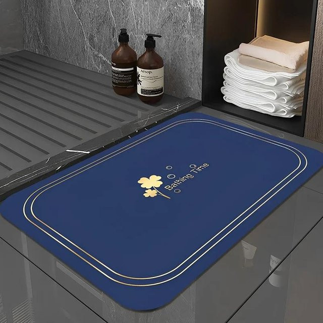 Schnelltrocknende Kieselgur-Badematte in Grau, superabsorbierender rutschfester Teppich für Badezimmer und Küche, B/T: 40 x 60 cm - Bild 1