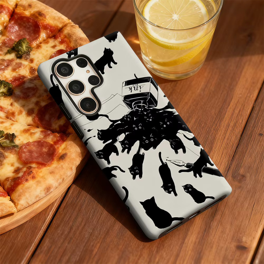 Potdemiel Handyhülle Ink Blot Cat Swarm für Samsung Galaxy S25 Ultra, S24 und S23 Ultra Plus, stoßfeste doppellagige Rückseite, Multicolour - Bild 5