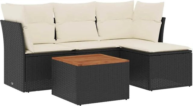 vidaXL 5-teilige Garten-Sofagarnitur aus Poly-Rattan mit Kissen in Schwarz-Creme - Bild 1