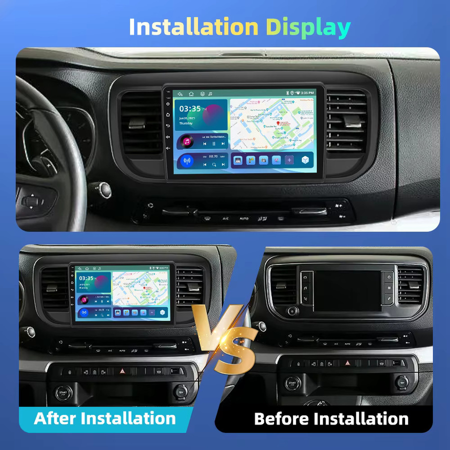 Podofo Kabelloses CarPlay Autoradio mit Android Auto, GPS, WiFi und Bluetooth für Citroen Jumpy 3, Peugeot Expert und Toyota Proace in Schwarz - Bild 2