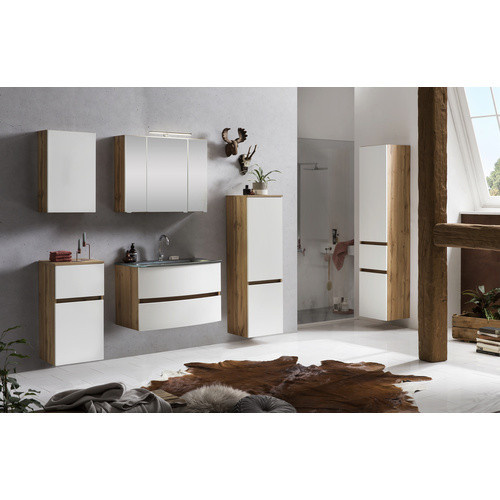 HELD MÖBEL Waschtisch-Set KOPENHAGEN in Weiss und Braun, 7-teilig, modern mit LED-Beleuchtung und Soft-Close-Türen, B/T/H: 130 x 40 x 70 cm - Bild 2