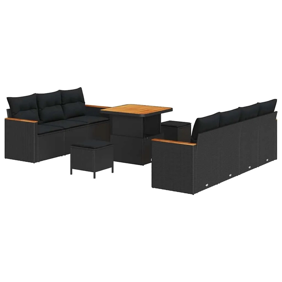 vidaXL Garten-Sofa-Set aus Poly-Rattan in Schwarz mit 10 Teilen und Kissen - Bild 2