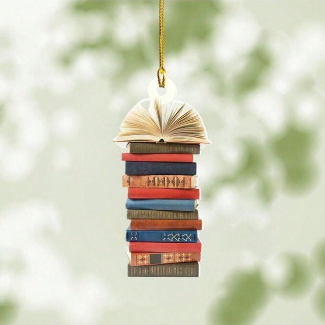 Chenxiaogang Weihnachtsbaumschmuck für Buchliebhaber, 2er-Set gestapelte Buchornamente mit Flip-Book-Design in Beige und Multicolour - Bild 1