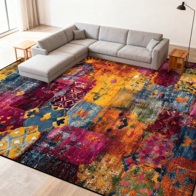 LYAHKAE Mehrfarbiger abstrakter Teppich, modern und rutschfest für Wohnzimmer und Schlafzimmer - Bild 1