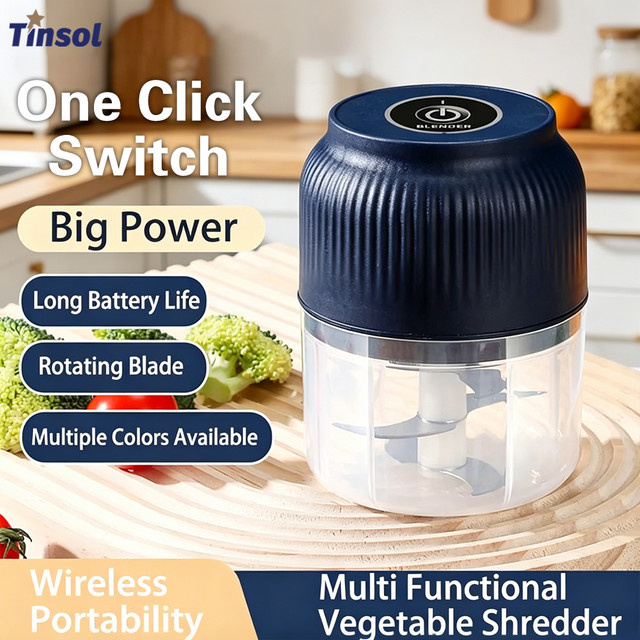 TINSOL Mini Kabelloser Elektrischer Knoblauchzerkleinerer in Weiß, 250ml - Bild 1