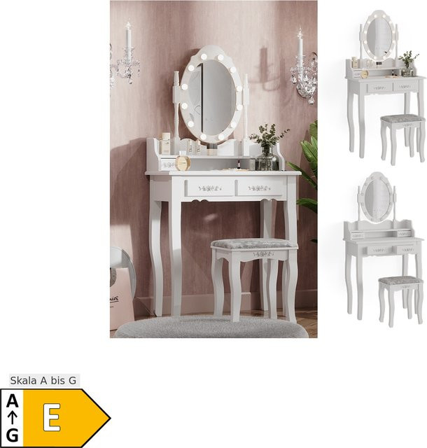 Vicco Schminktisch Maggie Barock in Weiß mit LED-Beleuchtung und Hocker, B: 75 cm, H: 147 cm - Bild 1