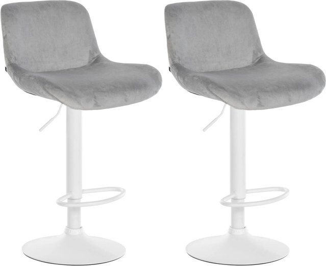 2er Set DELUKE Barhocker PONOR aus Samt in Grau und Weiß, höhenverstellbare Barstühle mit Lehne und 360 Grad Drehsitz, B/T/H: 50 x 50 x 85 cm - Bild 1