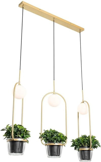 QAZQA Isabella Art Deco Hängelampe in Gold mit weißem Glas und 3 Leuchten - Bild 1