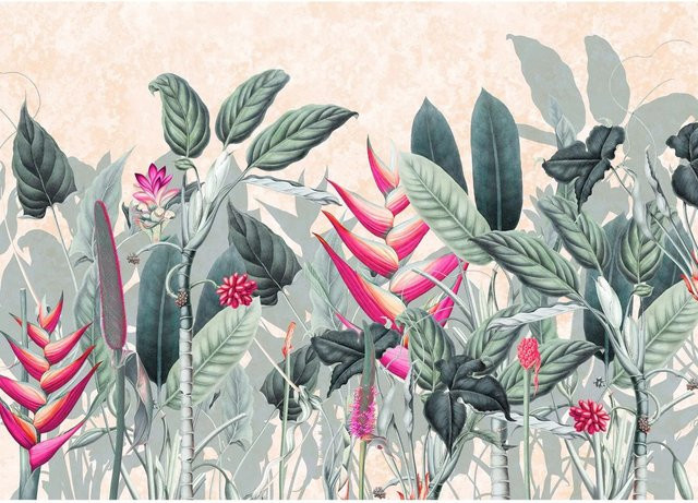 Komar Vliestapete Soft Jungle in Grün mit Pflanzen- und Blumenpracht, B: 350 cm x H: 250 cm - Bild 1