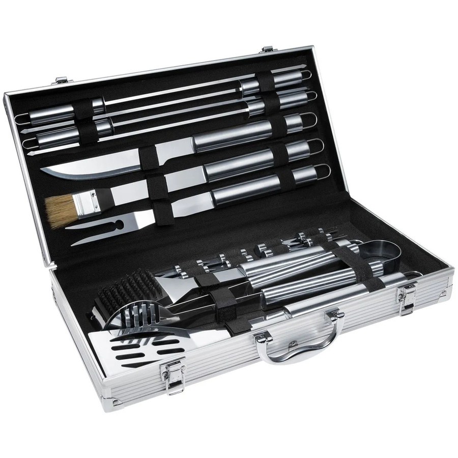 TECTAKE Grillbesteck aus Edelstahl mit Aluminiumkoffer, 18-teilig, Grau - Bild 3