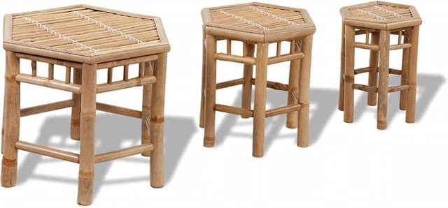 vidaXL Gartenhocker Set aus 3 Stück aus Bambus in Braun, stapelbare sechseckige Hocker für Garten und Terrasse - Bild 1