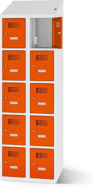 rotstahl Fächerschrank mit 10 Fächern und Ladefunktion, Farbe Orange, B/H: 80 x 200 cm - Bild 1
