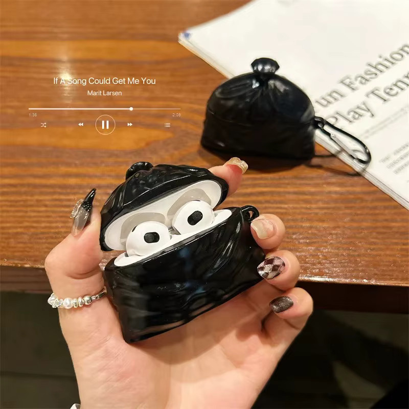 Silikon Schutzhülle im 3D Cartoon Mülltaschen Design für Apple AirPods 4 3 2 1 Pro Pro 2 inklusive Anhänger - Bild 2