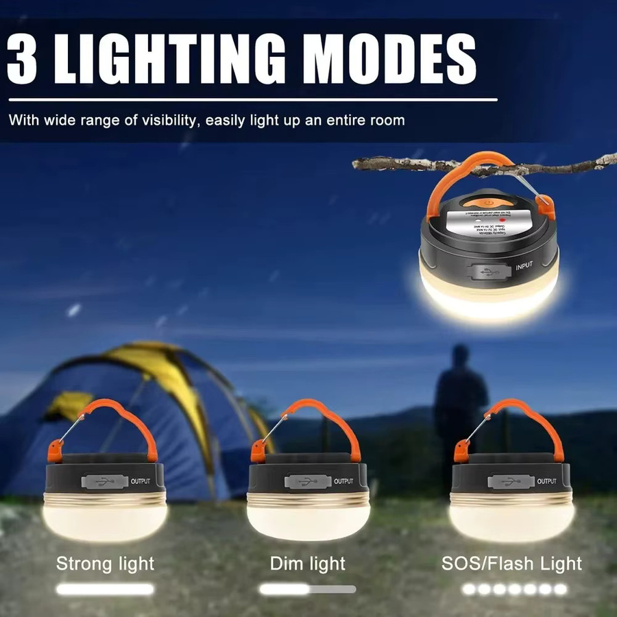 Tragbare USB Camping Laterne in Weiß und Schwarz mit 1200mAh Akku für Outdoor und Wandern - Bild 3