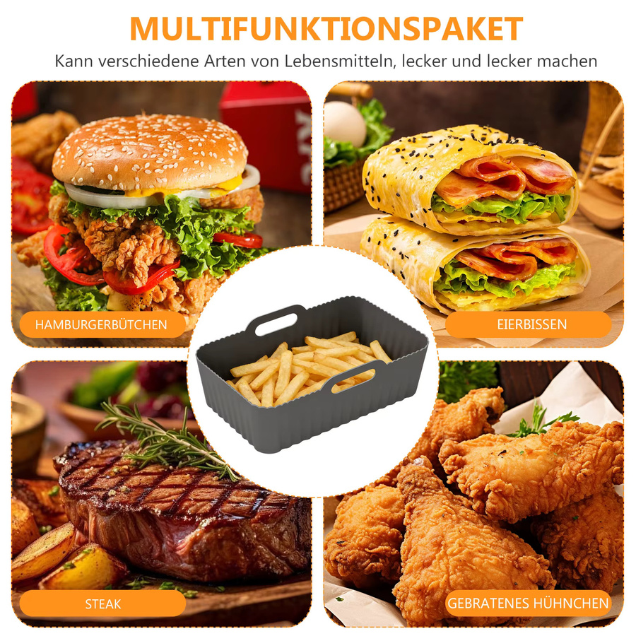 2 Stück Ninja Foodi Silikon-Heißluftfritteusen-Einlagen für Dual Zone AF300 AF400, wiederverwendbare Antihaft-Doppelkorb-Einlagen, Schwarz, 7,6 l - Bild 6