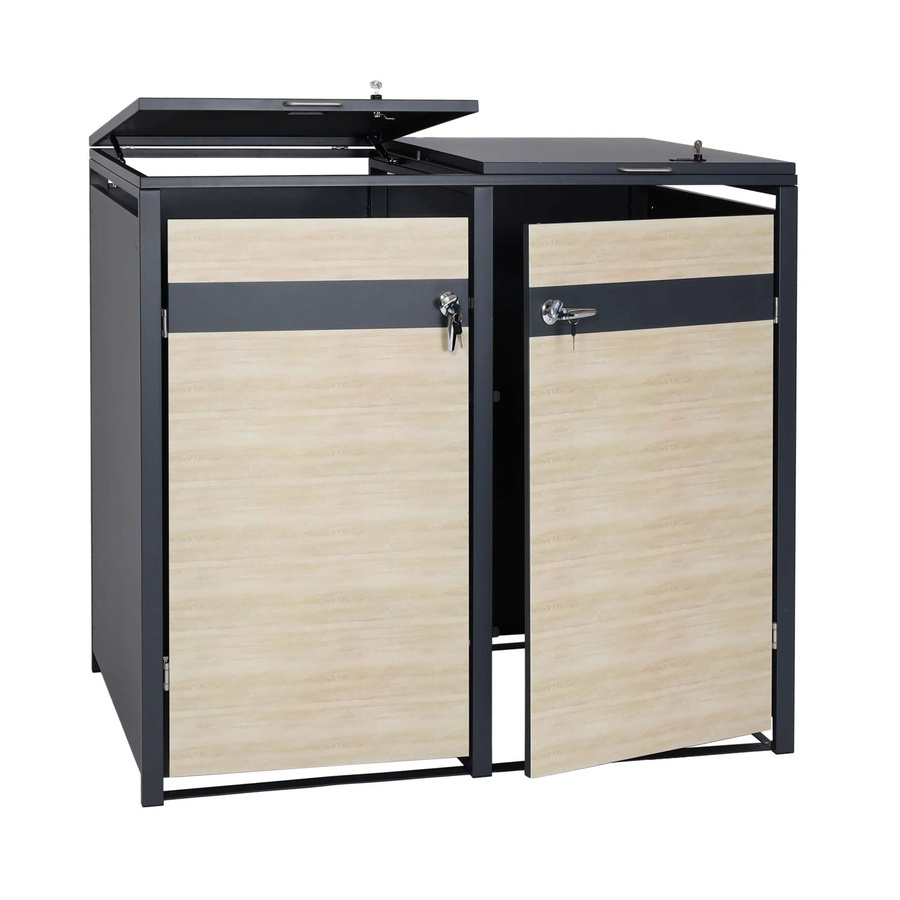 PROREGAL Mülltonnenbox 2er Set in Anthrazit mit Buche-Holzoptik Hellbraun, B/T/H: 117 x 132 x 80 cm - Bild 2