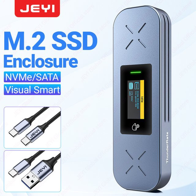 JEYI Visuelles Smart M.2 NVMe/SATA SSD-Gehäuse, Externes USB 3.2 Gen 2 10Gbps M.2-Adaptergehäuse mit USB-C, unterstützt M-Key B + M-Key UASP Trim - Bild 1