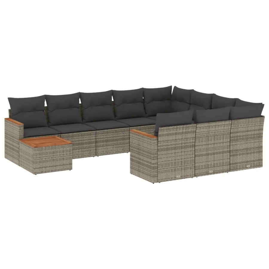 vidaXL 11-tlg Garten-Sofagarnitur aus Poly-Rattan und Akazienholz in Grau mit Kissen Modell 72 - Bild 2