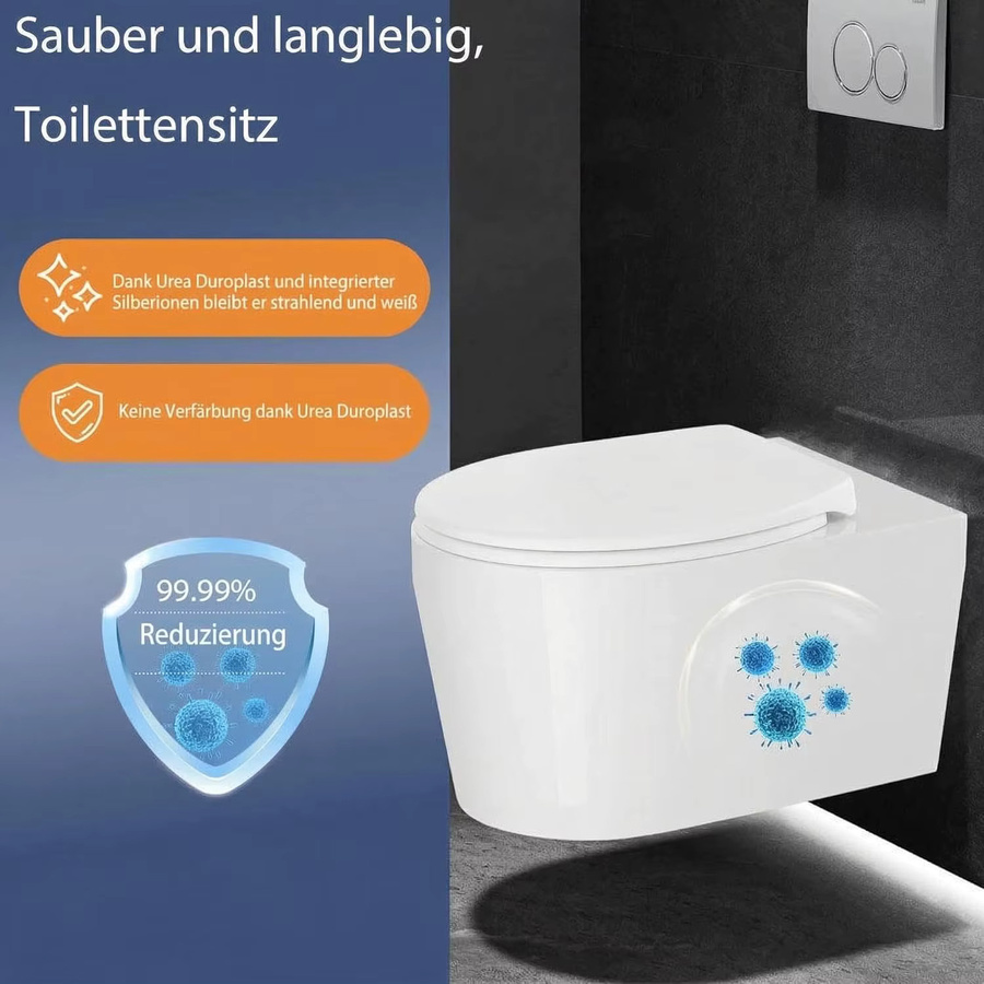 Garvee Toilettensitz aus Duroplast in Weiß, O-förmig mit Soft-Close und Schnellverschluss, B/T/H: 44,4 x 37,1 cm - Bild 3