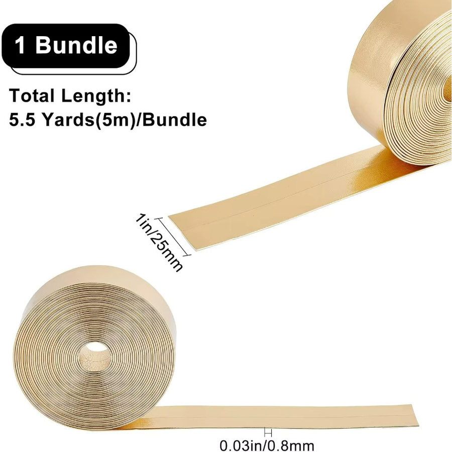 Metallisches flaches PU-Lederband für Bastelarbeiten, 1 Bündel, Breite: 2,54 cm, Länge: 5,03 m, in Silber oder Gold - Bild 2