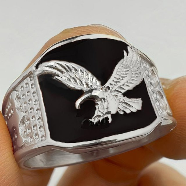 Huitan Ring, Adler, Schwarz, Rot, Emaille, Unisex - Bild 1