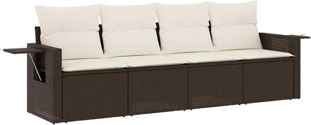 vidaXL 4-teilige Garten-Sofagarnitur aus Poly-Rattan mit Kissen in Braun - Bild 1