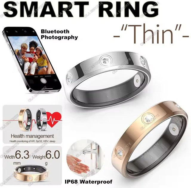 Ola Esporte Smartring für Damen mit Herzfrequenz-Monitor und Schrittzähler, IP68 wasserdicht, in Gold oder Silber - Bild 1