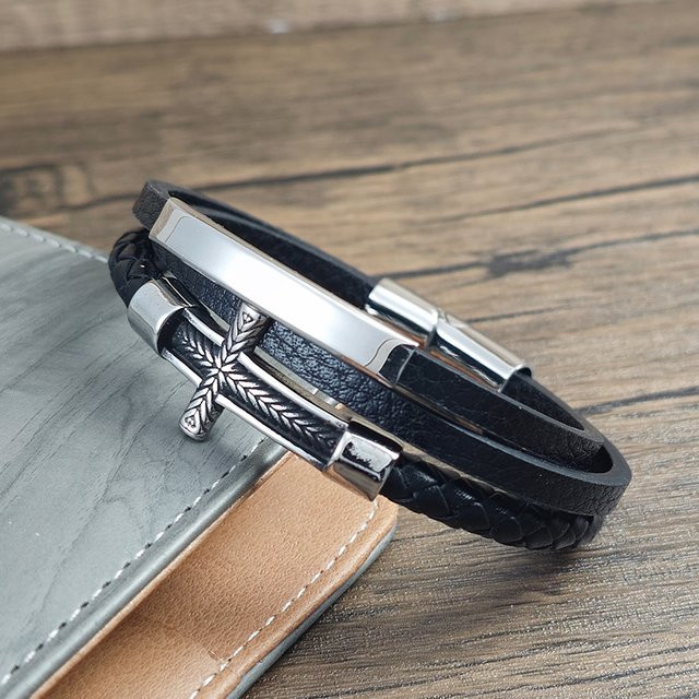 Armband Edelstahl, Kreuzgeflecht-Muster, Schwarz, Herren - Bild 1