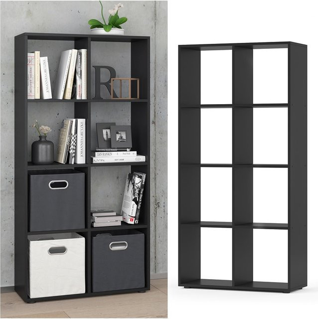 Vicco Raumteiler Scutum Regal mit 8 Fächern in Schwarz, H: 140 cm, B: 72 cm, T: 72 cm - Bild 1