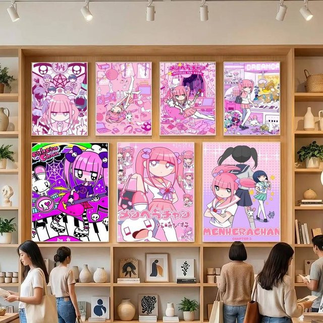 Selbstklebendes Vintage Poster C-Chan Kawaii Cartoon in Rosa für deine Zimmer- und Raumdekoration - Bild 1