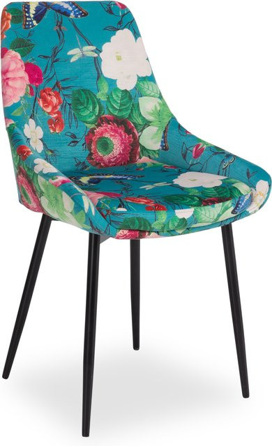 Kare Design Stuhl EASTSIDE FLOWER FEVER in Blau Multicolour mit Samtstoff und Stahlgestell, B/T/H: 55 x 47 x 86 cm - Bild 1