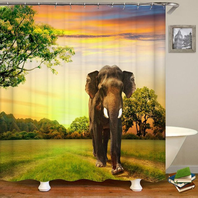 Wasserdichter Duschvorhang mit Orang-Utan Tierdruck von Baifenbai Home Furnishing, Polyester, Orange/Mehrfarbig, B: 150 cm, H: 180 cm - Bild 1